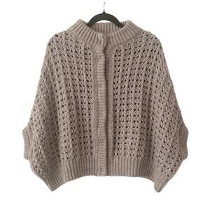 EuropeanCulture Wool/Alpaca Blended Taupe Button Down Knit Warm Poncho Sweater-S